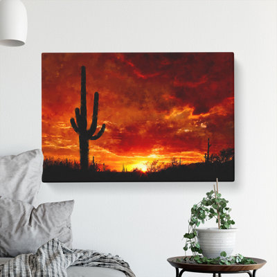 Sunset In Saguaro Painting - Wrapped Canvas