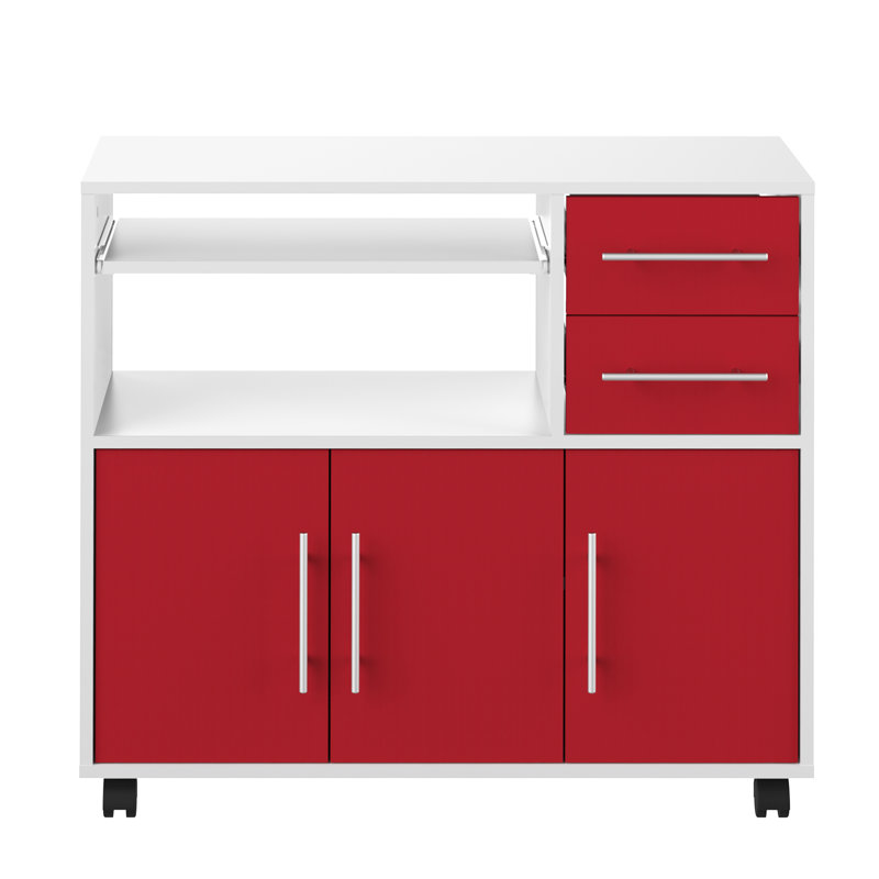 Seyma Wood Kitchen Cart, White/Red