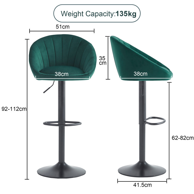 Aberham Swivel Upholstered Adjustable Height Counter Stool with Metal Frame, Green