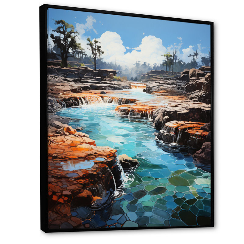 Shinde Geyser Erupting Azure Patchwork I, Cadre flottant noir, H 44 po x l 34 po x P 1,5 po