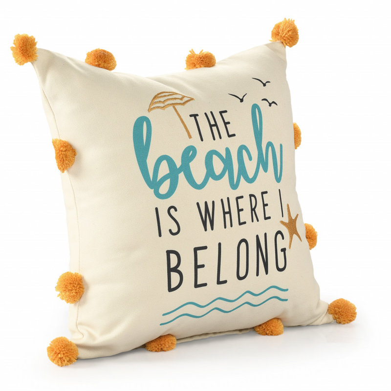 Polyester Blend Throw Square Indoor/Outdoor Pillow Cover, Polyester, Yellow/Ivory Beach