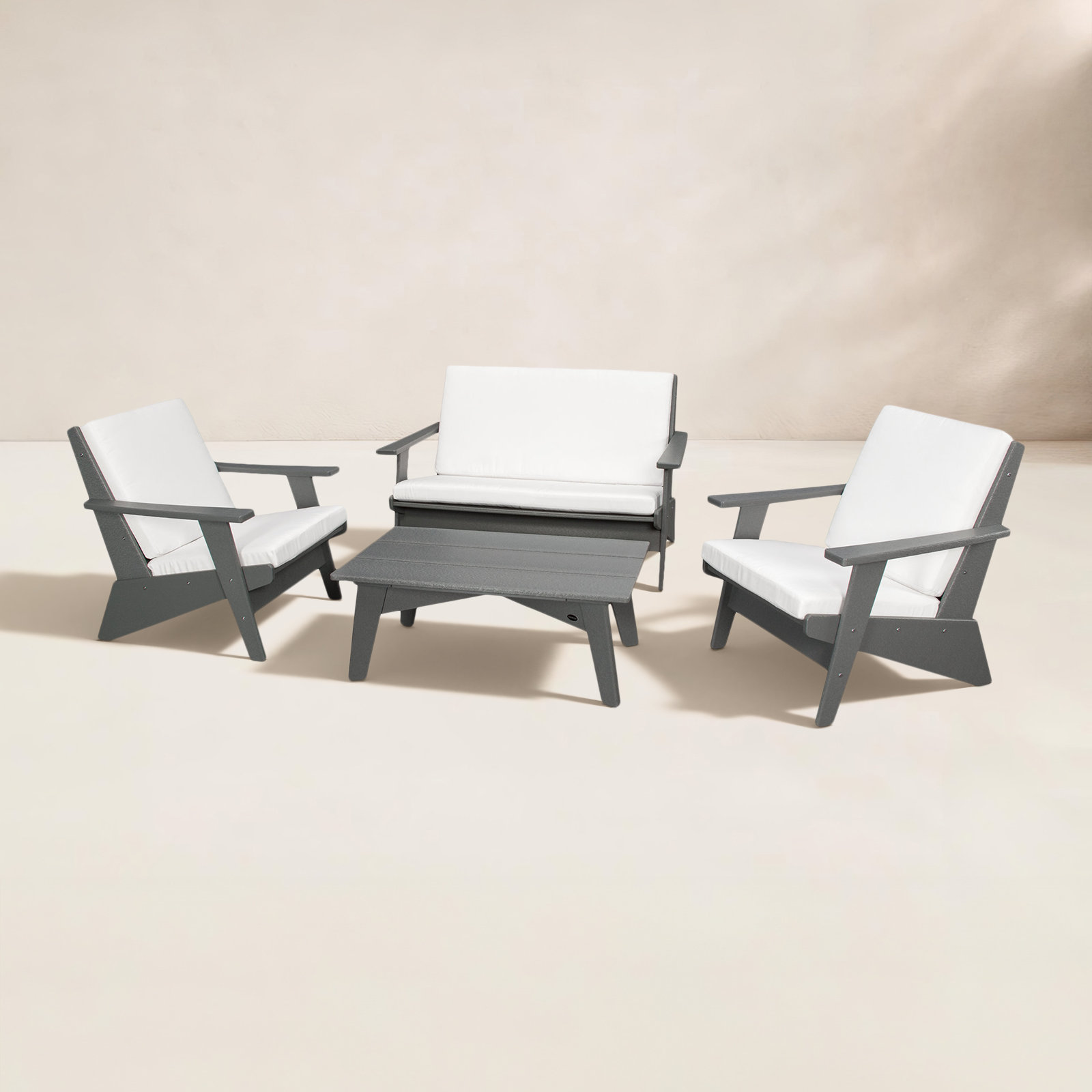 POLYWOOD® Riviera 4-Person Patio Seating Group, Natural, Slate Grey