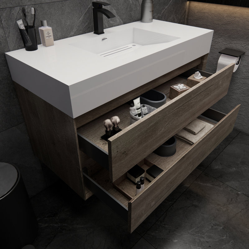 Albizu 42" Wall-Mounted Single Bathroom Vanity, Gray