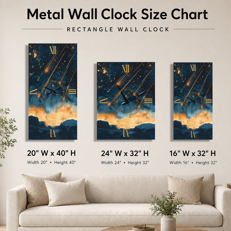 Meteors across Midnight II - Celestial Large Wall Clock, 32" H x 24" W - Rectangle