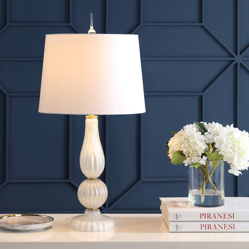Marlee 28" Glass/Metal LED Table Lamp, White Pearl