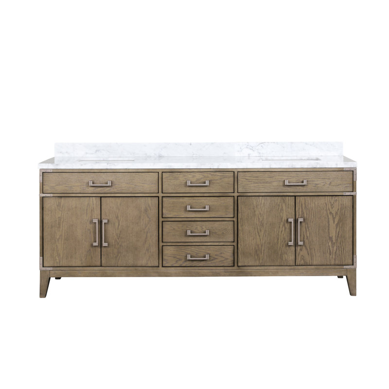 Laurel 80 in W x 22 in D  Double Bath Vanity Top, White Carrara Marble, White Oak