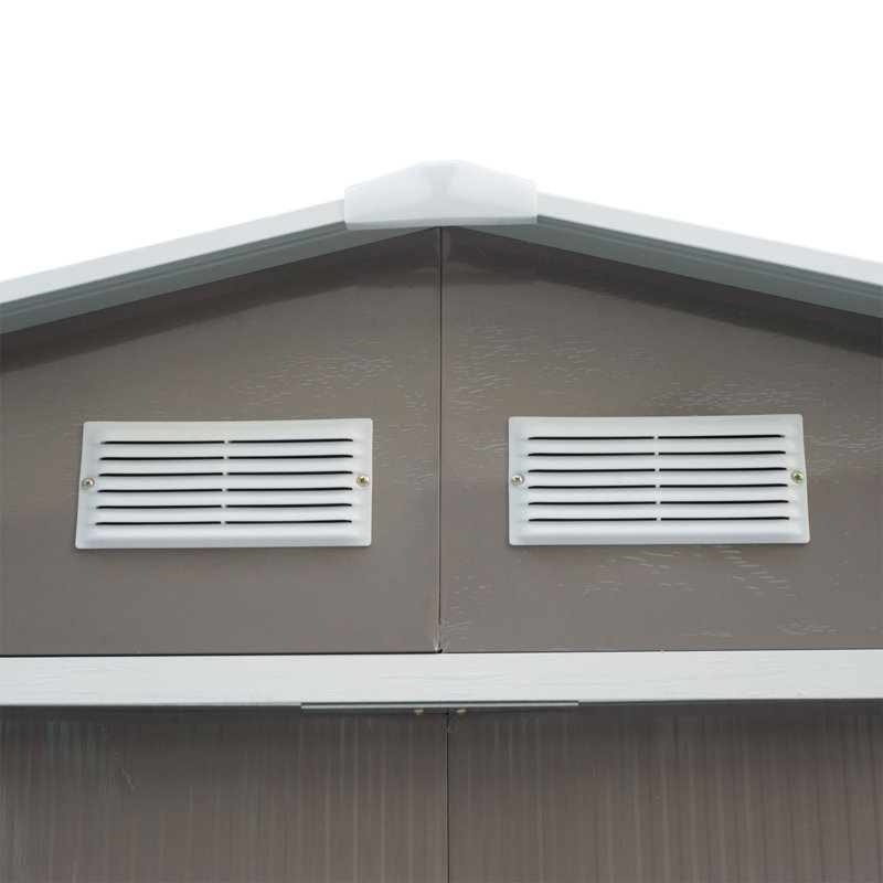 Gray Metal Outdoor Storage Shed Kit with Vents and Sliding Doors