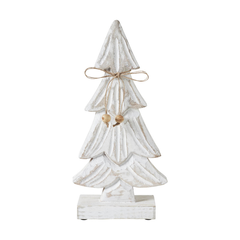 Festive Finds Snowy Tree Textured Wooden White 10.25x4.75x2.25, 12.25" H x 6" W x 2.5" D