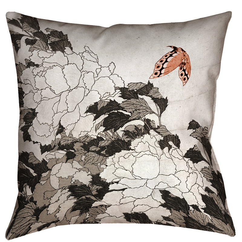 Coussin Katsushika Hokusai, 18 po x 18 po, Orange et gris
