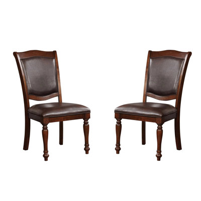 Traditional Brown Cherry Dining Chairs (2pc) - Solid Wood With Seat And Turned Legs Tempting 2pc In Construction Upholstered Remarkable
