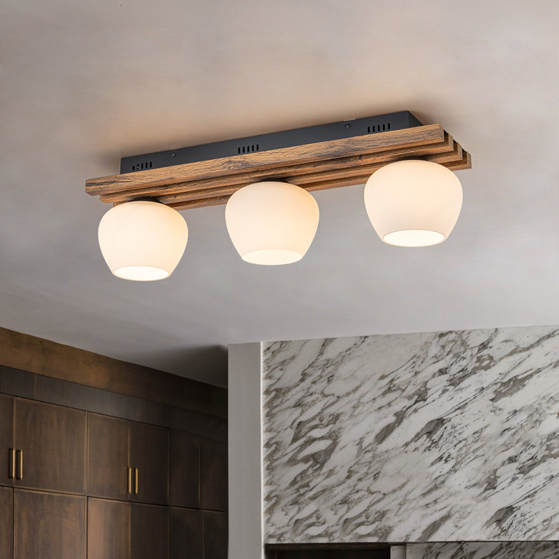 Plafonnier encastré en bois à 3 lumières