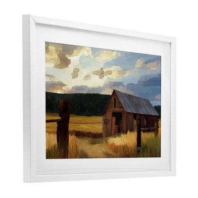 Harvest Time Autumn Barn Framed Print Under Glass, design by Renel Peters