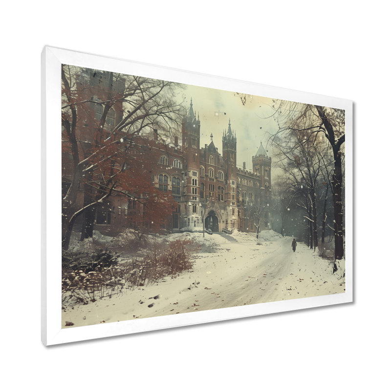 Monochromes gris Université, bâtiments, charme d'hiver, Cadre photo blanc, H 24 po x l 32 po