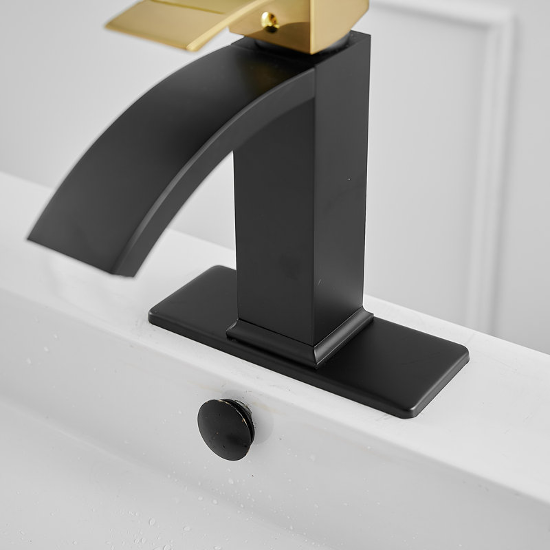 Waterfall Single Hole Single-Handle Low-Arc Bathroom Sink Faucet, Black Gold