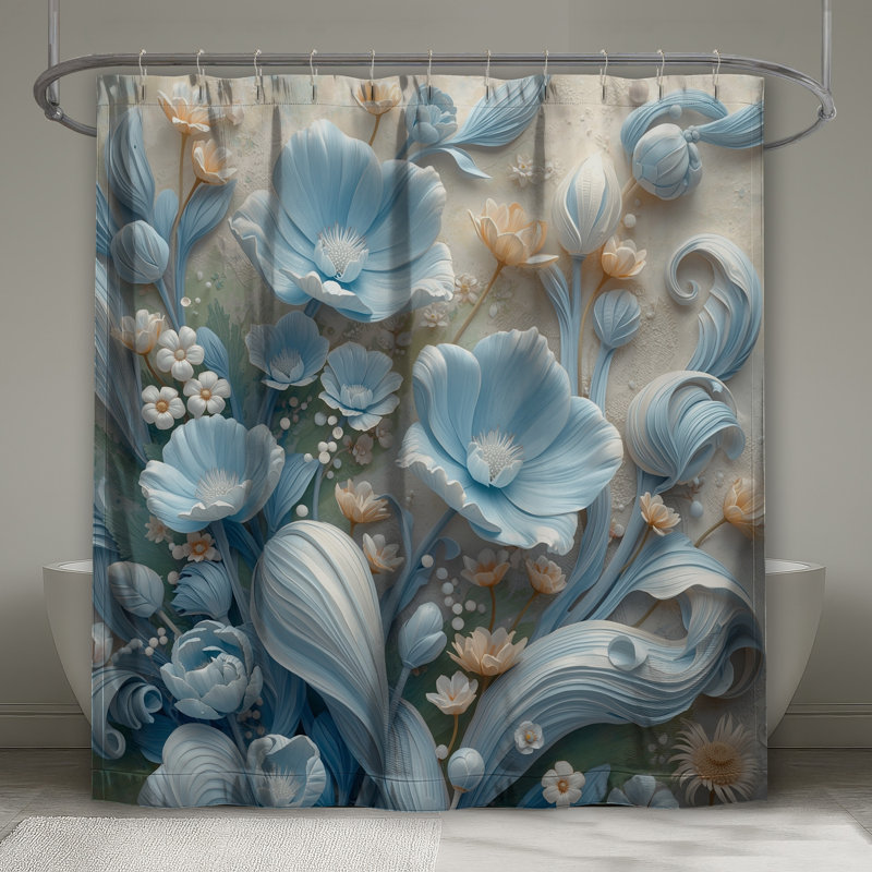 Rideau de douche bleu et beige, L 70 po x H 72 po
