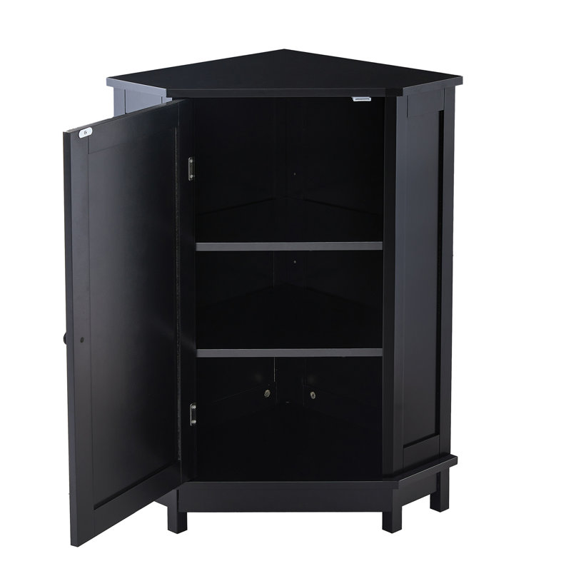 Armoire de rangement de coin de salle de bain noire moderne avec tablette réglable