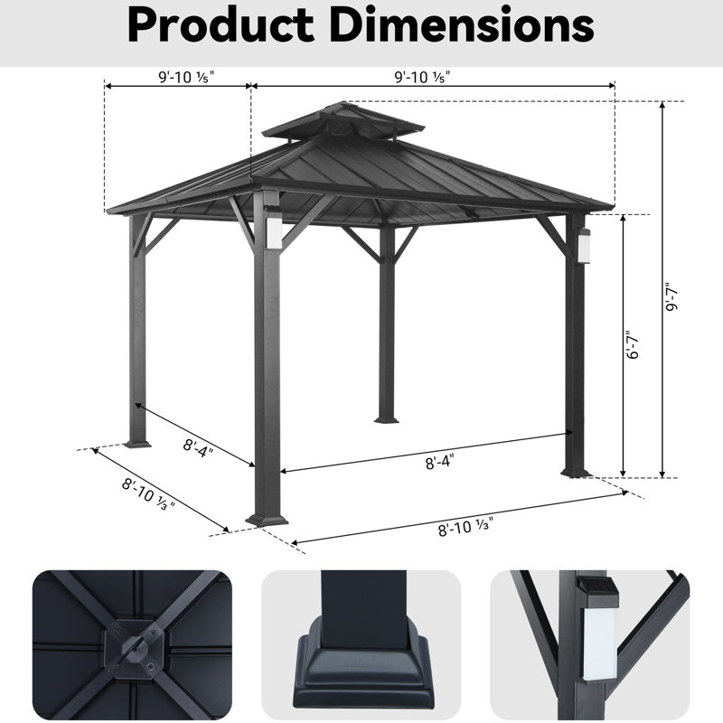 Harlem 10 Ft. W x 10 Ft. D Steel Double Tier Hard Top Gazebo with LED Lights per Post