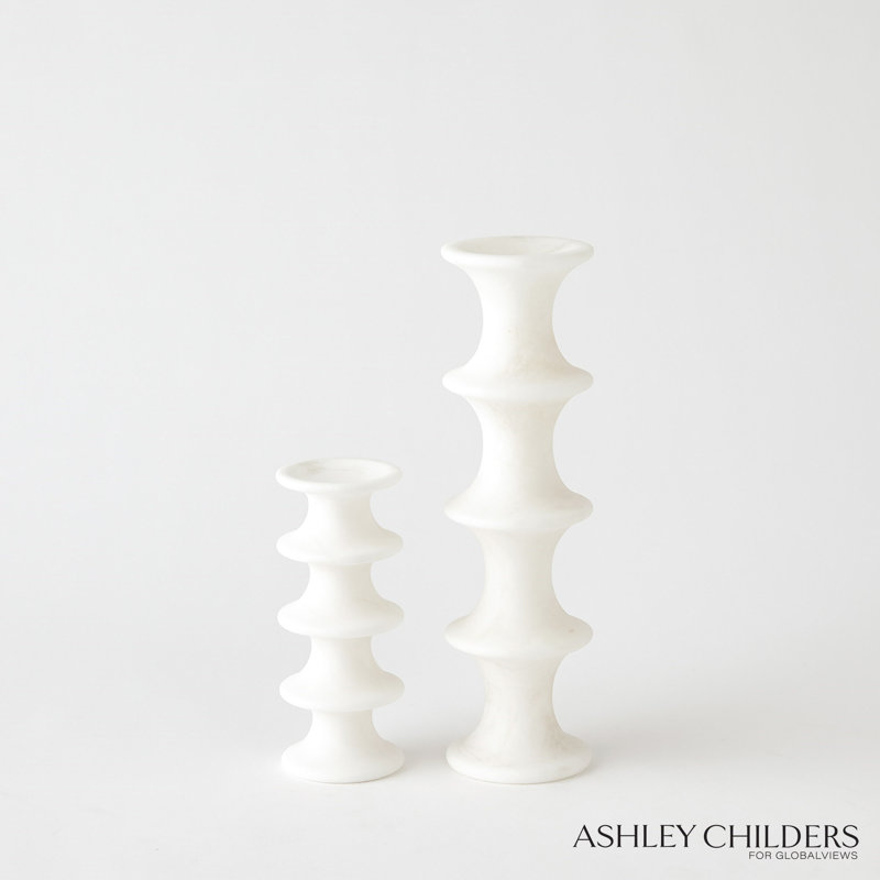 Ridge Alabaster Candlestick-Lg, 7.25" H x 3" W x 3" D, White