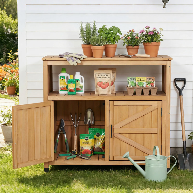 Armoire-bar d'extérieur en bois de cèdre de 42 po avec rangement et station de service, Brun