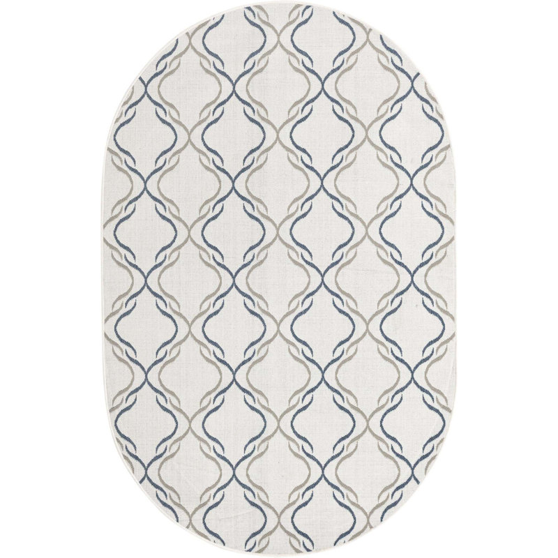 Tapis intérieur / extérieur ivoire Draupadi, Ovale 5 pi 3 po x 8 pi