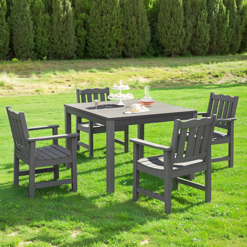 All-weather Patio 4-person Dining Table, Hips & Aluminum Frame Outdoor Dining Table With Umbrella Hole,, Gray