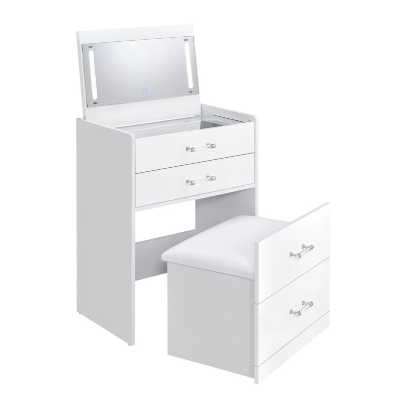 Picket House Furnishings Aurora Mini Dressing Table with Stool, LED and USB, White