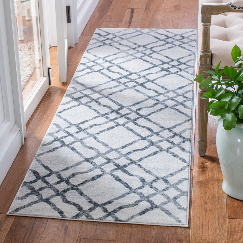 Peaks Geometric Ivory/Gray Area Rug, Runner 2'2" x 7'