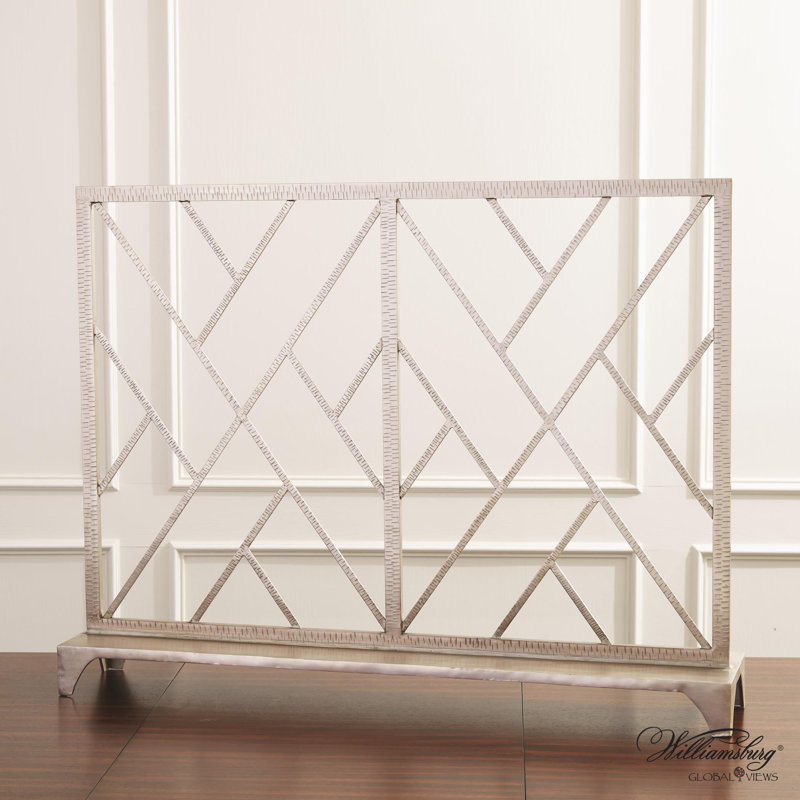 Chinoise Fret Fireplace Screen, Nickel