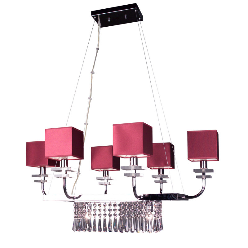 Lustre gris classique/traditionnel 8 lumières Quadrille, Crystalique avec rectangles, Bourgogne