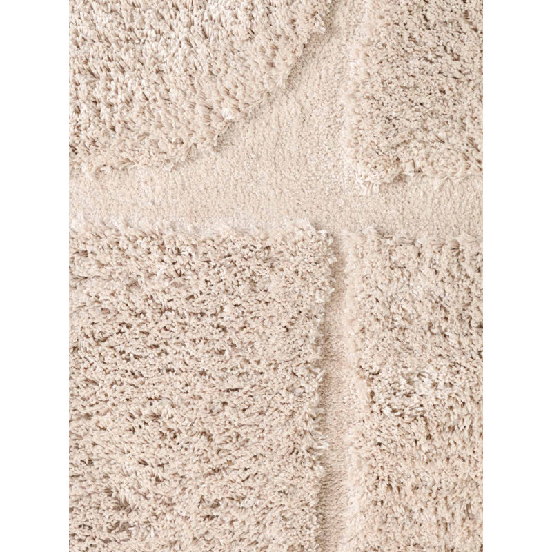Denten Geometric Hand Tufted Shag Area Rug, Cream, Rectangle 200 x 300 cm