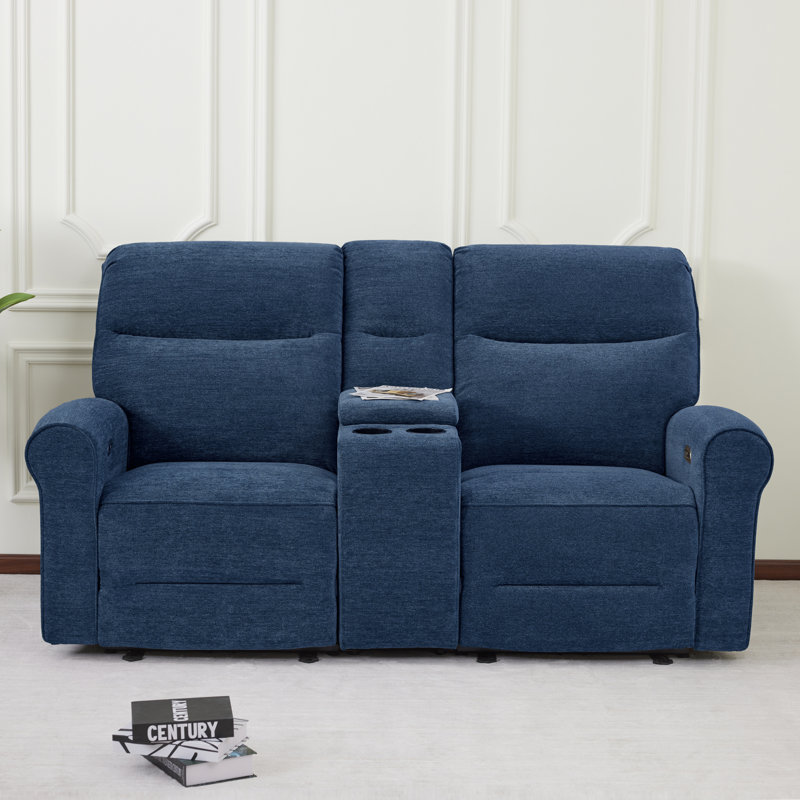 Endrik 78.3" Width zero clearance recliner  Power Reclining Loveseat with Console, for Small Spaces Living Room and RV, Navy