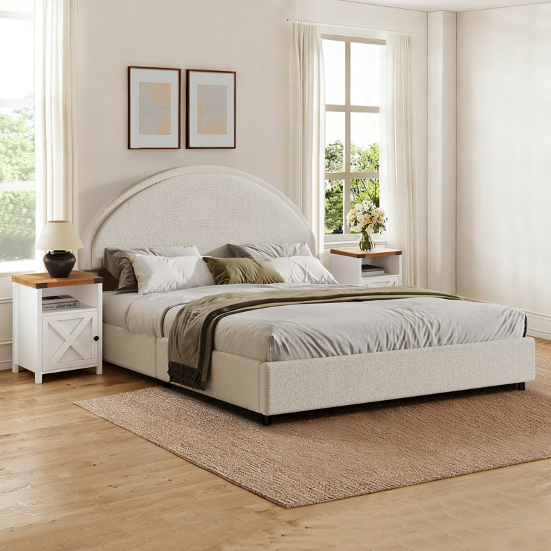 Ensemble de chambre à coucher rembourrée 3 pièces, Grand, Blanc / blanc