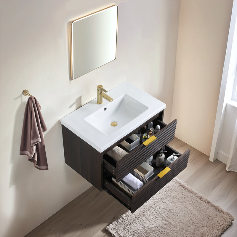 30'' Modern Wall-Mounted Single Bathroom Vanity Set, Black