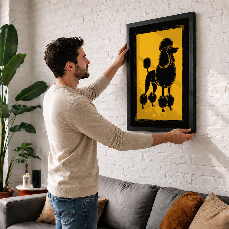 Poodle in Profile Retro - Framed Print, A1 - 84.1 x 59.4 cm, Black