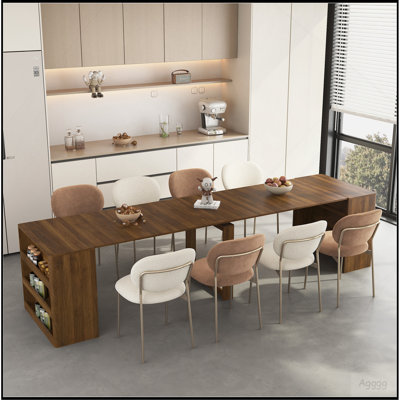 Extendable Foldable Dining Room Table for 1-10 People, Wood Multifunctional Rectangle Expandable Console Kitchen Living Meeting Room Furniture