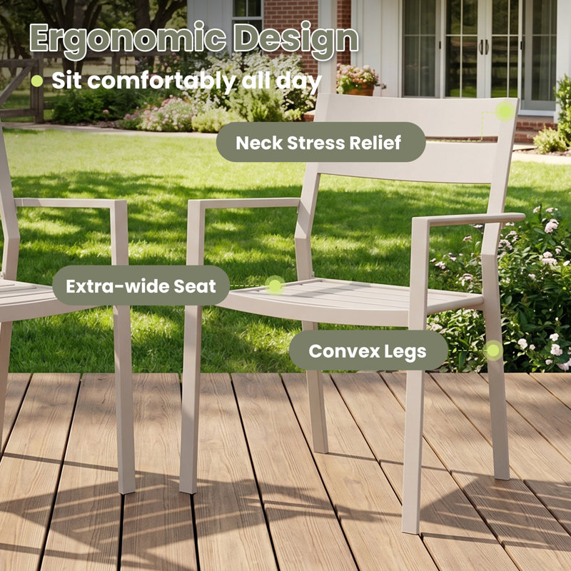6-Person Round Patio Dining Set With Stackable Chairs, Sandshell