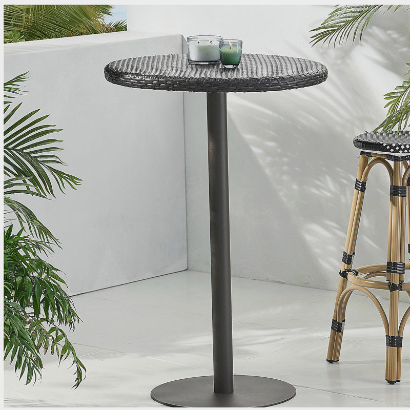 Table de bar d'extérieur ronde en rotin de polyéthylène de 26 po, Multibrown