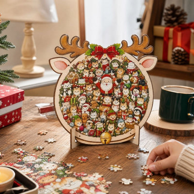 Décoration de Noël - Casse-tête en bois Animaux de Noël - Figurine décorative pour la table - Renne, Chat, Chien - Ornement - Cadeau pour la maison