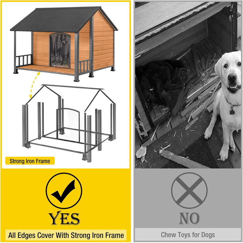 Large Insulated Wooden Dog House with Porch and Asphalt Roof