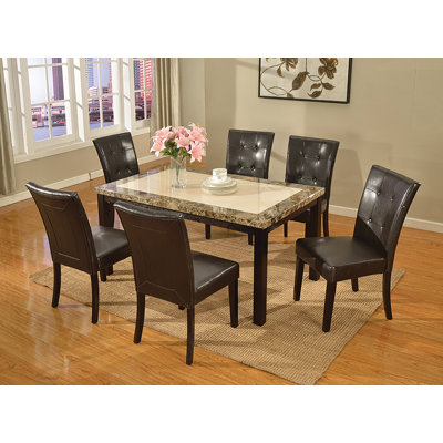 5pc Black-brown Top Faux Marble Dining Table Set With Parson Chair in , 7 -  Red Barrel StudioÂ®, BC3E1832CA134A48BECB4B10554C20CC