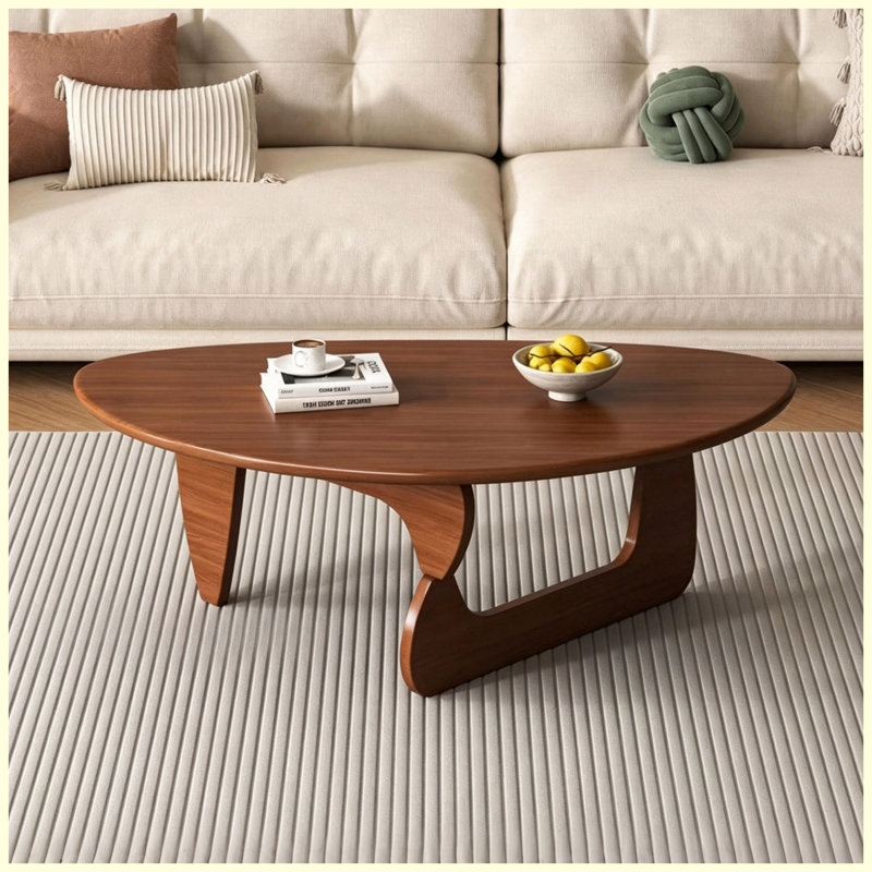 Table basse ovale de style Noguchi de 34 pouces, table basse moderne en bois de style Mid-Century avec base triangulaire stable pour le salon, appartement