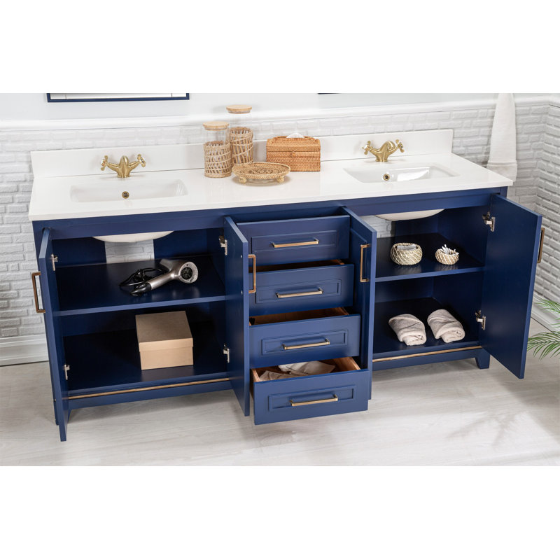 Ensemble de meuble-lavabo double 70,7 po avec miroir Chyrl, Bleu