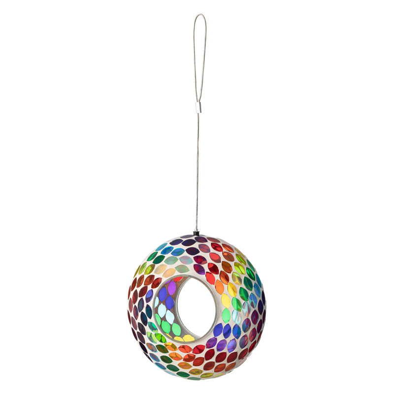 8'' Round Multicolor Mosaic Glass Hanging Bird Feeder