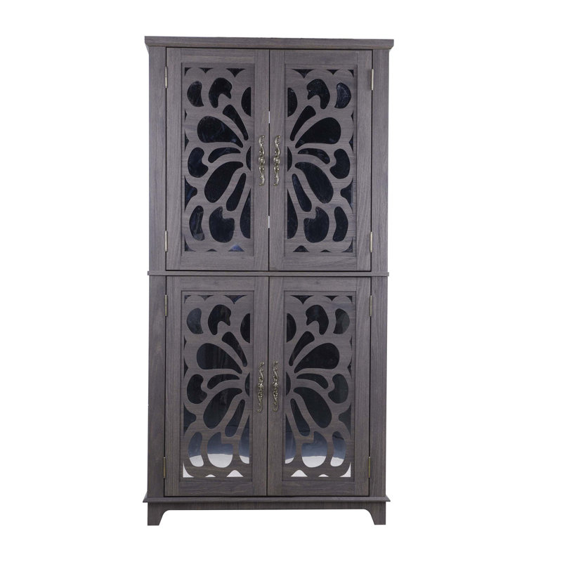 Buffet durable en panneau de fibres à densité moyenne avec 4 portes en miroir en acrylique et des tablettes réglables pour un rangement polyvalent et une présentation élégante