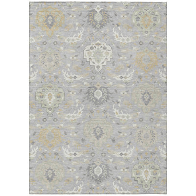 Ilyara Gray Washable Indoor-Outdoor Rug - 