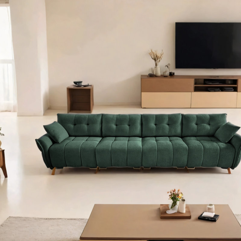 Canapé moderne pour quatre personnes avec structure en bois massif de qualité chenille et coussins à haute résilience, Vert