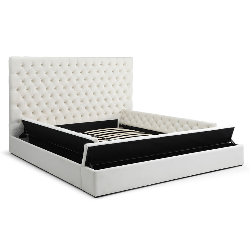 Lit plateforme tapissier Mikara, Crème, Très grand