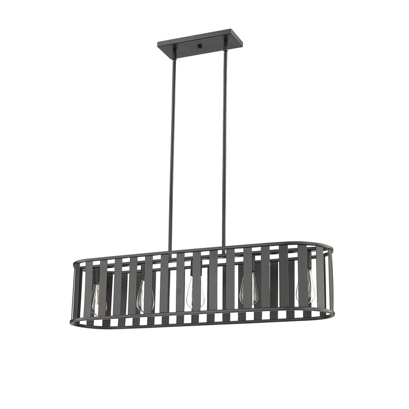 Lustre rectangulaire pour îlot de cuisine à 5 lumières de 38,625 po Stella, Noir mat