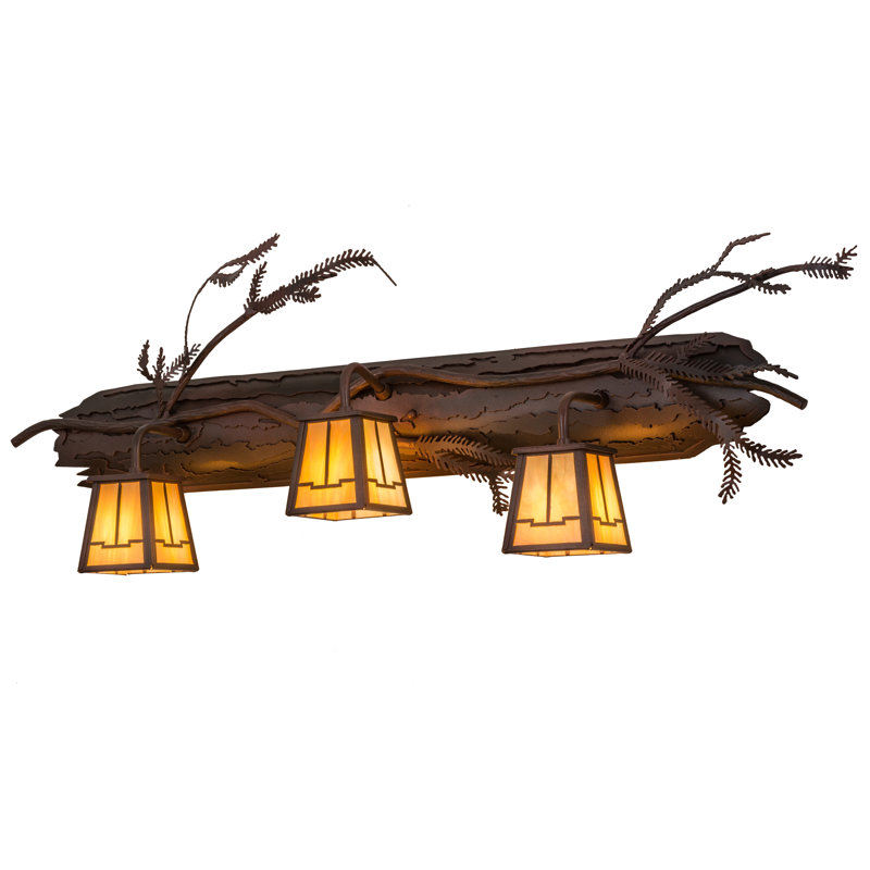 Adirondack Rustic Tree Bark 3-Light Iron Vanity Wall Sconce