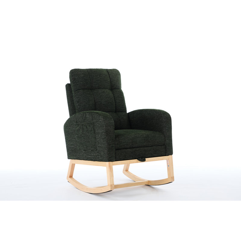 Chaise berçante de chambre de bébé pratique avec coussins à haute densité, base et surface respirante, pieds confortables en bois massif, tissu, design ergonomique